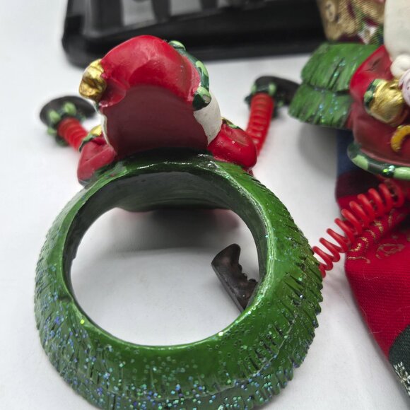 Set of 5 Napkin Rings Whimsical Wooden  Santa Clause Christmas Holiday Red Green - Picture 4 of 6